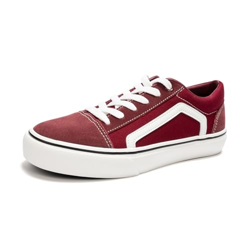 HEVA Damen Klassische Segeltuchschuhe Bequeme Turnschuhe Herren Schnürschuh Trainer Freizeitschuhe(4UK 37EU,Niedrig Burgundisch) von HEVA