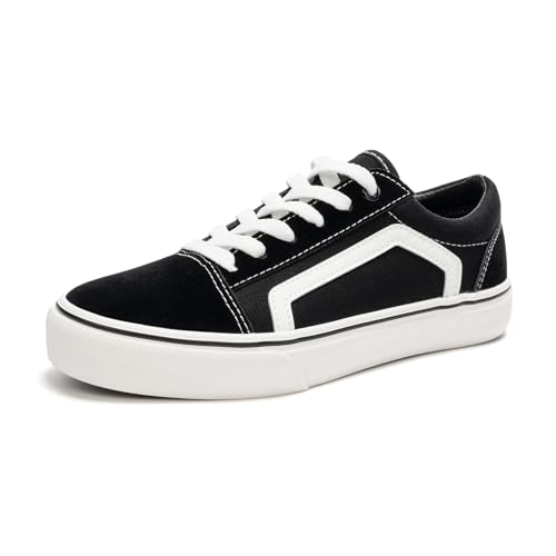 HEVA Damen Klassische Segeltuchschuhe Bequeme Turnschuhe Herren Schnürschuh Trainer Freizeitschuhe(9.5UK 44EU,Niedrig Schwarz) von HEVA