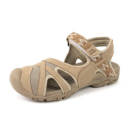 HEVA Damen Wandern Outdoor-Sandalen Geschlossene Zehe Einstellbare Klettverschluss Outdoor-Sport-Sandalen Damen Trekking Athletic Walking Schuhe(4UK 37EU, Khaki) von HEVA