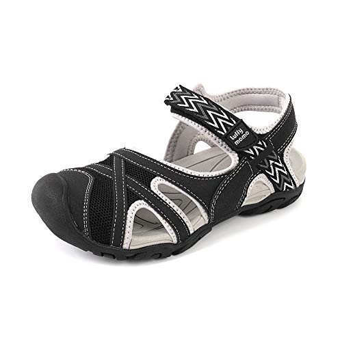 HEVA Damen Wandern Outdoor-Sandalen Geschlossene Zehe Einstellbare Klettverschluss Outdoor-Sport-Sandalen Damen Trekking Athletic Walking Schuhe(5UK 38EU, Schwarz) von HEVA