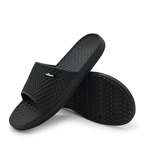 HEVA Herren Slide Dusch & Badeschuhe Sommer Slippers rutschfest Strand Sandalen (40 EU Schwarz) von HEVA