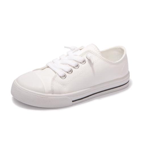 HEVA Jungen Mädchen Turnschuhe Canvas Lace up Walking Schuhe für kleine große Kinder(5UK 38EU,Weiß) von HEVA