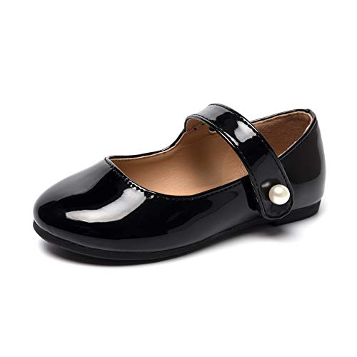 HEVA Klassische Mary-Jane-Schuhe für Mädchen mit Klettverschluss, Flache Schuhe für Hochzeitskleider Schulschuhe(10.5UK 29EU,Schwarz) von HEVA