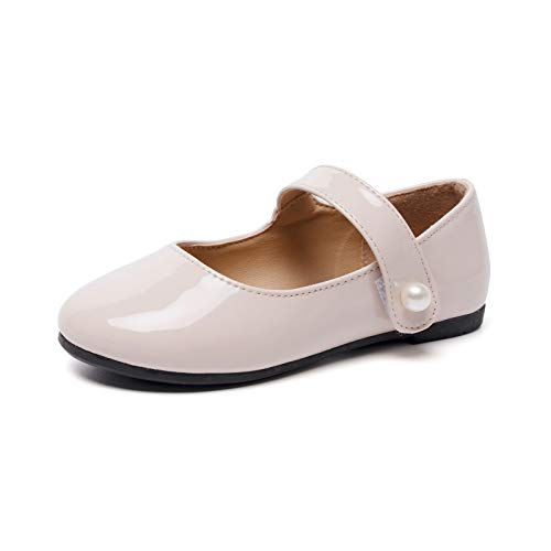 HEVA Klassische Mary-Jane-Schuhe für Mädchen mit Klettverschluss, Flache Schuhe für Hochzeitskleider Schulschuhe(7UK 24EU,Nackt) von HEVA
