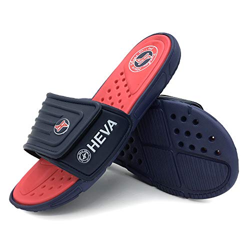 HEVA Slide Badeschuhe Herren Sommer Sandalen (40 EU Blau/Rot) von HEVA