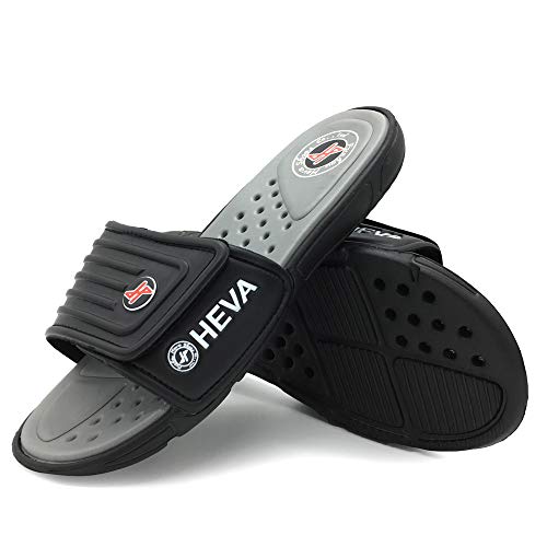 HEVA Slide Badeschuhe Herren Sommer Sandalen (40 EU Schwarz/Grau) von HEVA