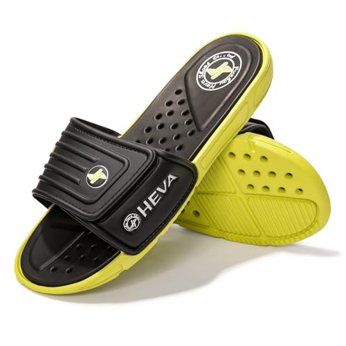 HEVA Slide Badeschuhe Herren Sommer Sandalen (Schwarz/Zitrone, 44) von HEVA