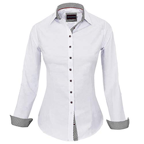 HEVENTON Damen Bluse Hemdbluse Slim-Fit 100% Baumwolle Langarm elegant und hochwertig Business 1214 Farbe Weiß, Größe 34 von HEVENTON