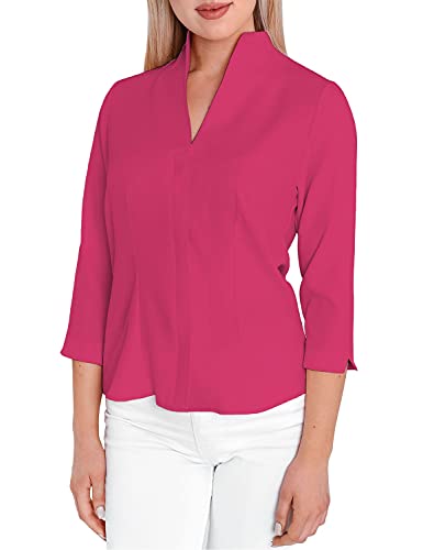 HEVENTON Damen-Bluse mit Kelchkragen Hemd-Bluse Stehkragen bügelleicht Business 3/4 Ärmel 1205 Color Pink, Size 38 von HEVENTON