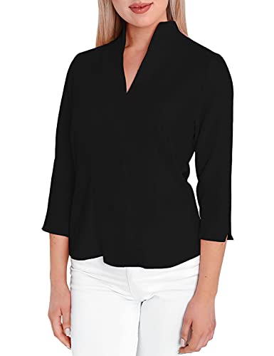 HEVENTON Damen-Bluse mit Kelchkragen Hemd-Bluse Stehkragen bügelleicht Business 3/4 Ärmel 1205 Color Schwarz, Size 34 von HEVENTON