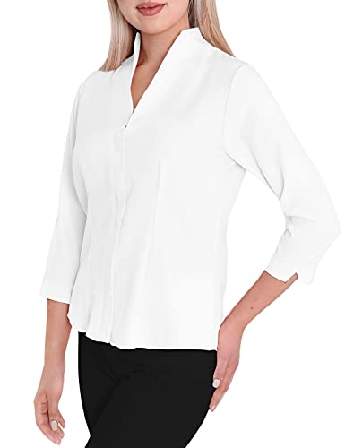 HEVENTON Damen-Bluse mit Kelchkragen Hemd-Bluse Stehkragen bügelleicht Business 3/4 Ärmel 1205 Color Weiß, Size 36 von HEVENTON