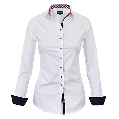 HEVENTON Hemd-Bluse Damen 100% Baumwolle Slim-Fit Langarm in Weiß - elegant - Größe 40 von HEVENTON