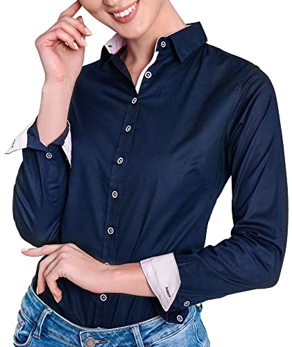 HEVENTON Hemdbluse Bluse Damen Langarm, elegant und hochwertig, Farbe Navy, Größe 34 von HEVENTON