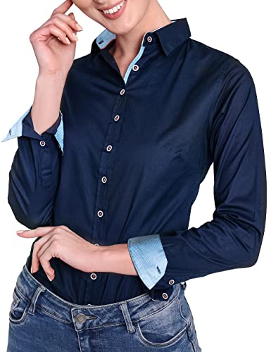 HEVENTON Hemdbluse Bluse Damen Langarm, elegant und hochwertig, Farbe Navy, Größe 40 von HEVENTON