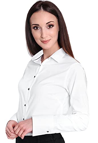 HEVENTON Hemdbluse aus Reiner Baumwolle Damen Slim-Fit Langarm Business Elegant in Weiß Größe 36 von HEVENTON