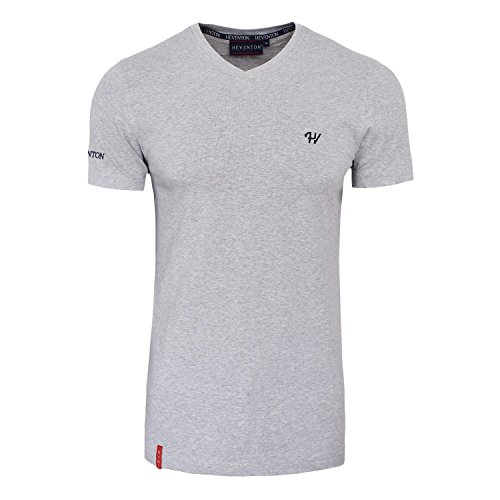 Herren T-Shirt V-Ausschnitt Kurzarm Slim-Fit - in Weiß, Schwarz und Grau - S bis XXL Color Hellgrau, Size XL von HEVENTON