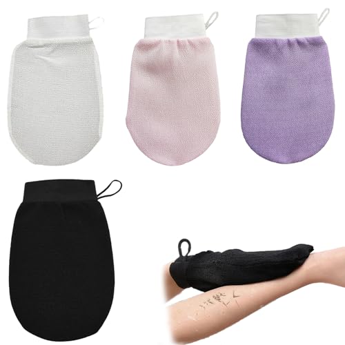 4 Stück Peeling-Handschuhe Peelinghandschuh Für Bad Peeling Handschuh Körperpeeling Abgestorbene Haut Entferner Für Damen Und Herren Exfoliating Glove Peeling Body Scrub von HEVIBK
