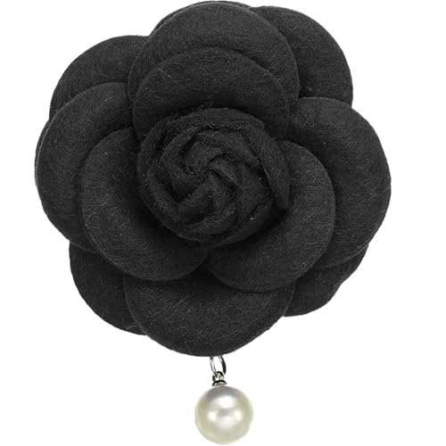 Camellia Blumenbroschen, Vintage Stoffblumenbroschen mit künstlichen Perlen, elegante florale Anstecknadeln für Damen, Hut, Kleid, Hemd, Krawatte, Corsage, Lila (Black) von HEVIBK