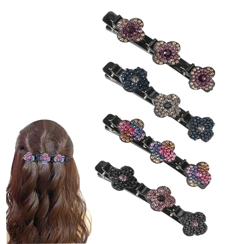 Glitzernde Kristall-Stein Geflochtene Haarspangen,Strass-Haarspangen für Damen und Mädchen, elegante Haarstyling-Clips (4 Stück) von HEVIBK