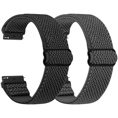 HEVIBK Elastisches Nylon-Uhrenarmband mit Schnellentriegelung, Bandbreite: 18 mm, 20 mm, 22 mm, wählen Sie Farbe und Breite (18MM, Schwarz & Grau) von baizhong