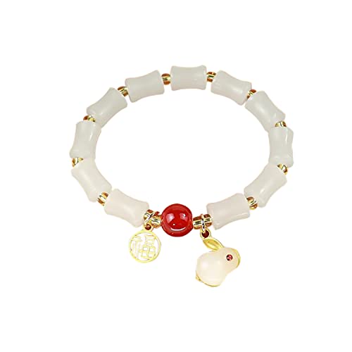 HEVIBK Kaninchen Bambus-Jade-Armband, handgefertigt, hohe Qualität, Mode-Armband, lässiges Armband (Weiß) von HEVIBK