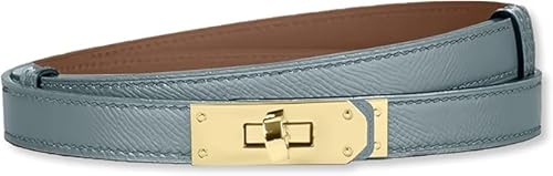 HEVIBK Ledergürtel Damen Gürtel Taillengürtel Damengürtel Leder Jeansgürtel Echtleder 25mm Breit schmaler Gürtel（Hellblau/Gold） von HEVIBK