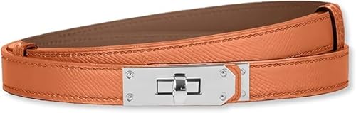 HEVIBK Ledergürtel Damen Gürtel Taillengürtel Damengürtel Leder Jeansgürtel Echtleder 34mm Breit schmaler Gürtel（Orange/Silber） von HEVIBK