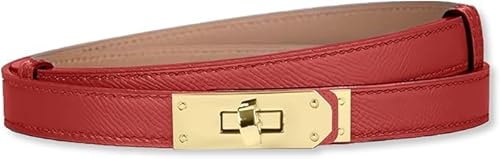 HEVIBK Ledergürtel Damen Gürtel Taillengürtel Damengürtel Leder Jeansgürtel Echtleder 35mm Breit schmaler Gürtel（Rot/Gold） von HEVIBK