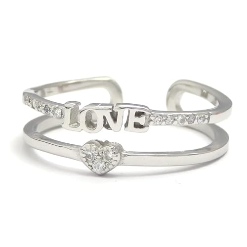 Ringe der koreanischen Serie, Kleeringe, LIEBE-Herzringe, Diamantzirkonringe, einfache Ringe, Paarringe, Damenringe (Einheitsgröße, LOVE, Silber-) von baizhong