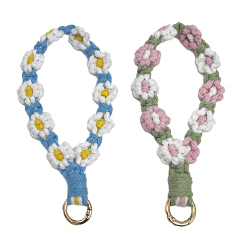HEVIBK Schlüsselanhänger Band Makramee Schlüsselband Kurz Schlüssel anhänger Mädchen Geschenk für Frauen (Rosa + Blau) von baizhong