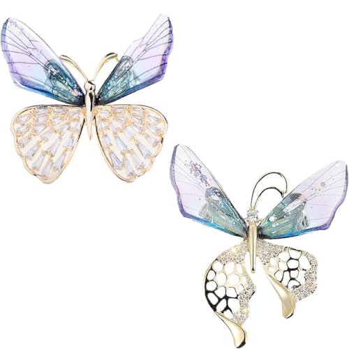 Schmetterlings-Brosche für Damen, Kristall-Broschen, klein, Vintage-Stil, Kleidungsdekoration, Schalclip, Revers, Sicherheitsnadel, Blumenstrauß für Hut, Anzug, Krawatte, Hochzeit, 2 Stück (Violett) Schmetterlings-Brosche für Damen, Kristall-Broschen, klein, Vintage-Stil, Kleidungsdekoration, Schalclip, Revers, Sicherheitsnadel, Blumenstrauß für Hut, Anzug, Krawatte, Hochzeit, 2 Stück (Violett) von HEVIBK