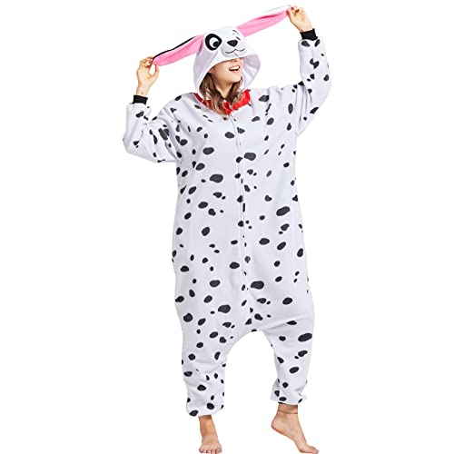 HEWERON Dalmatiner-Einteiler für Erwachsene, Pyjama, Tier, Hund, Cosplay, Homewear Nachtwäsche für Damen und Herren, Schlafanzug mit Dalmatiner-Motiv, 46 von HEWERON