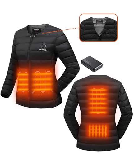 HEWINZE Beheizbare Jacke Damen mit 10000mAh Akku, Beheizte Jacke mit Powerbank, Steppjacke Quilted Jackets, V-Ausschnitt/Rundhalsausschnitt, Kann mit Jacke Getragen Werden von HEWINZE