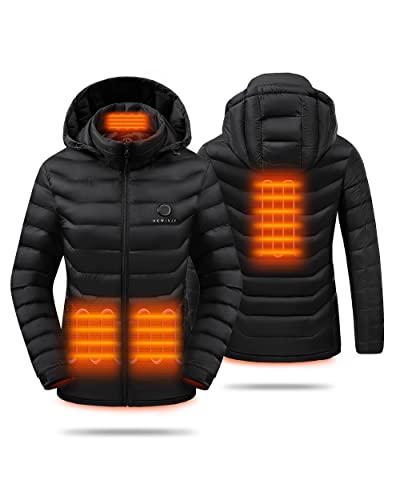 HEWINZE Beheizbare Jacke Herren mit Kapuze,Warme Pufferjacke Damen mit akku 5V 10000mAh,Winterjacke für Outdoor Wandern Jagd Motorrad Camping von HEWINZE