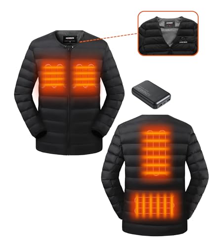 HEWINZE Beheizbare Jacke Herren mit 10000mAh Akku, Beheizte Jacke mit Powerbank, Steppjacke Quilted Jackets, V-Ausschnitt/Rundhalsausschnitt, Kann mit Jacke Getragen Werden von HEWINZE