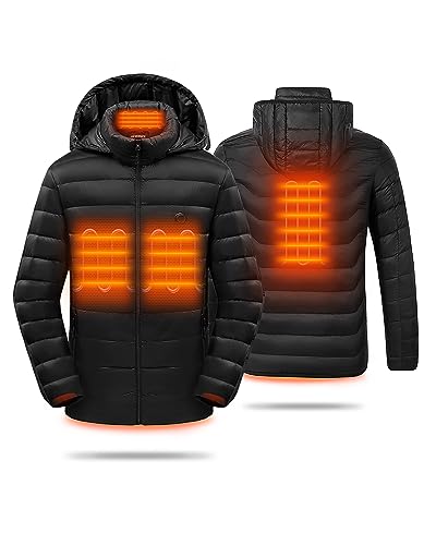 HEWINZE Beheizbare Jacke Herren mit kapuze,Warme Pufferjacke Damen mit akku 7.4V,Winterjacke für Outdoor Wandern Jagd Motorrad Camping von HEWINZE