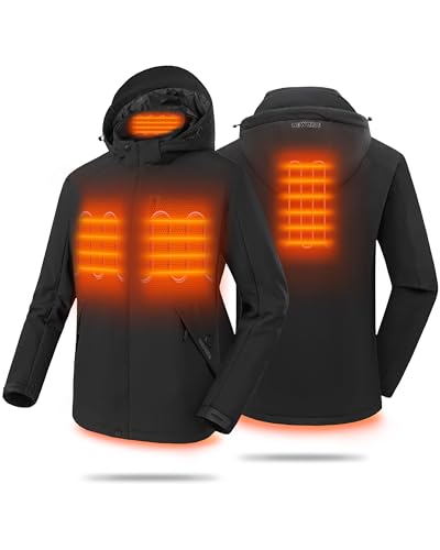 HEWINZE Beheizbare Jacke herren mit kapuze,softshell warme winterjacke herren mit akku 7.4V ，motorrad jacke für Outdoor Wandern Jagd Motorrad Camping von HEWINZE