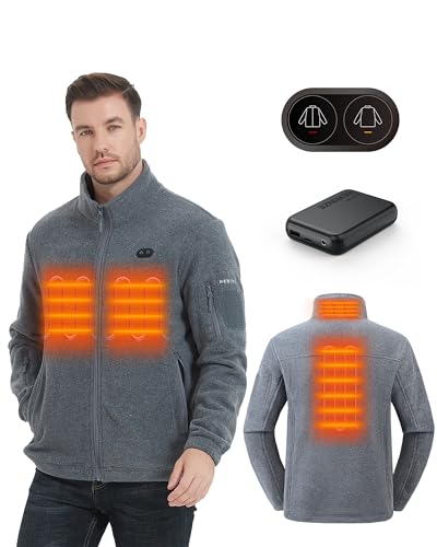 HEWINZE Beheizte Fleecejacke für Herren – Dual-Control-Heizjacke mit 7,4-V-Akku, EU 3X-Groß, Grau von HEWINZE