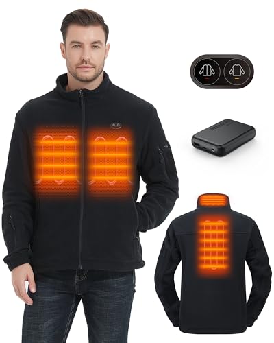 HEWINZE Beheizte Fleecejacke für Herren – Dual-Control-Heizjacke mit 7,4-V-Akku, EU X-Groß, Schwarz von HEWINZE