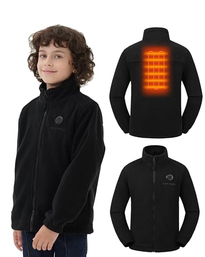 HEWINZE Beheizte Jungenjacke, Fleecejacke für Jungen, elektrisch beheizte Wärmejacke mit 5-V-Akku., 2023 Jungen Schwarz, Klein von HEWINZE