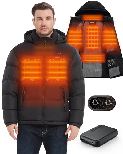 HEWINZE Beheizte Kapuzenjacke für Herren – elektrische Dual-Control-Heizungs-Wärmejacke mit 7,4-V-Akku, EU 2X-Groß, Schwarz von HEWINZE
