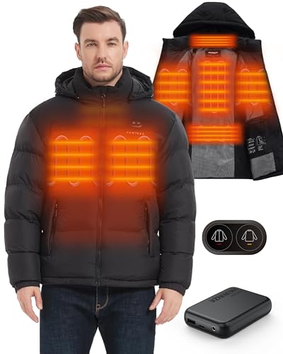 HEWINZE Beheizte Kapuzenjacke für Herren – elektrische Dual-Control-Heizungs-Wärmejacke mit 7,4-V-Akku, EU 3X-Groß, Schwarz von HEWINZE