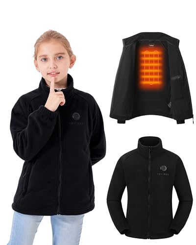 HEWINZE Beheizte Mädchenjacke, Fleecejacke für Mädchen, elektrisch beheizte Wärmejacke mit 5-V-Akku., 2023 Mädchen Schwarz, XL von HEWINZE