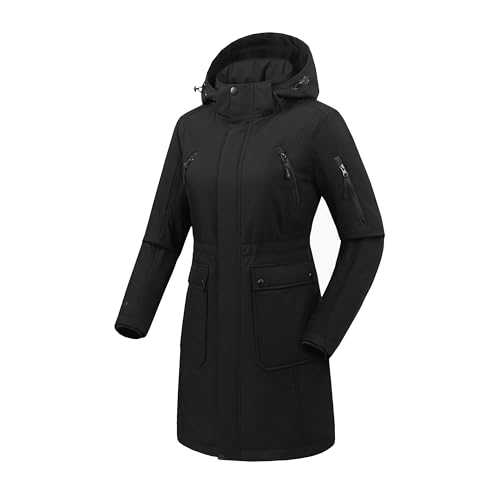 HEWINZE Damen beheizte Softshell-Langjacke, warmer Wintermantel mit elektrischer Heizung, abnehmbarer Kapuze und 7,4-V-Akku.US 3XL von HEWINZE