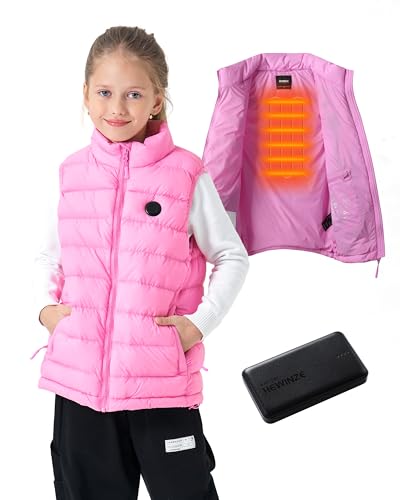 HEWINZE Mädchen-Puffer-Heizweste, elektrische Heizweste für Mädchen mit 5-V-Akku, 10/12 Jahre, Rosa, M von HEWINZE