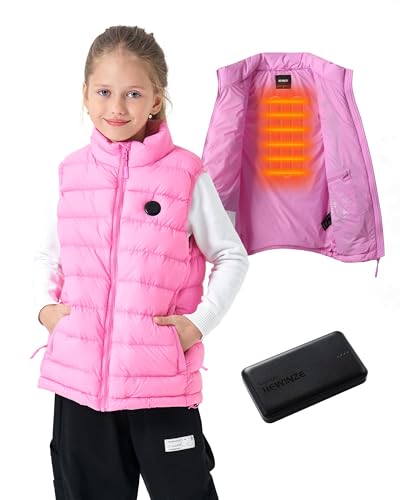 HEWINZE Mädchen-Puffer-Heizweste, elektrische Heizweste für Mädchen mit 5-V-Akku, 14/16 Jahre, Rosa, L von HEWINZE