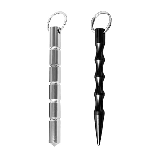 HEWJYDE 2er Set Kubotan Selbstverteidigung Emergency Hammer,Selbstverteidigung waffen legal Selbstverteidigung Frauen,Silver und Schwarz,Kubotan fur Unterwegs (Silberner Rundkopf/Schwarz) von HEWJYDE