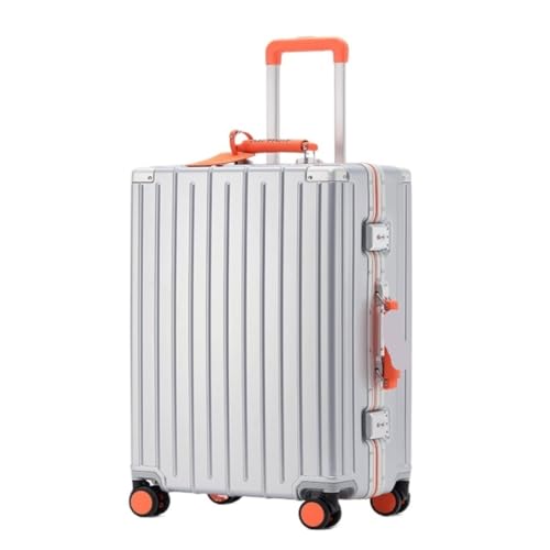 HEWOOJA Reisekoffer Koffer, Aluminiumrahmen, Universal-Rad-Trolley, Business-Koffer, Herren-Passwort-Boarding-Koffer Trolley (Color : Silver, Size : 26in) von HEWOOJA