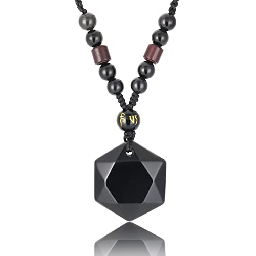 HEXALOVA Davidstern Halskette für Damen und Herren, Hexagramm Anhänger aus schwarzem Obsidian, Kristallstein Schmuck (Hexagramm A) von HEXALOVA