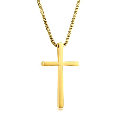HEXALOVA Edelstahl Kreuz Anhänger Halskette für Herren Goldkette christlicher Schmuck (Gold) von HEXALOVA